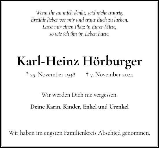 Traueranzeige von Karl-Heinz Hörburger von Wedel-Schulauer Tageblatt, tip Wedel-Schulauer Tageblatt, tip Rissener Rundschau