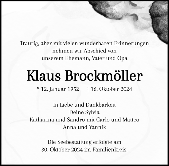 Traueranzeige von Klaus Brockmöller von Stormaner Tageblatt