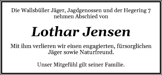 Traueranzeige von Lothar Jensen von Flensburger Tageblatt