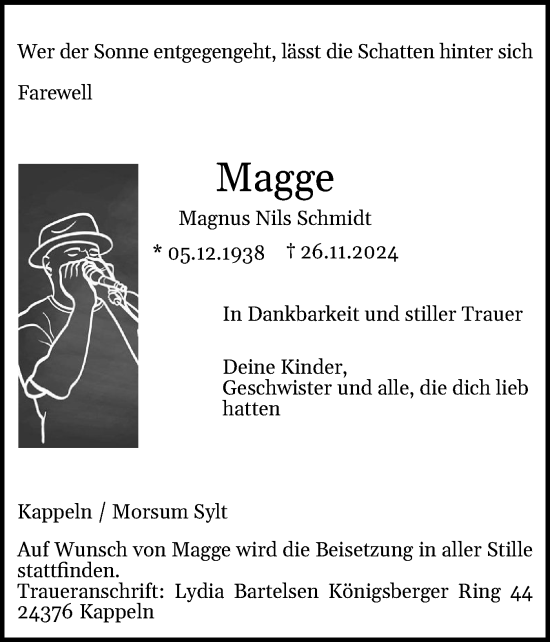 Traueranzeige von Magnus Nils Schmidt von Sylter Rundschau