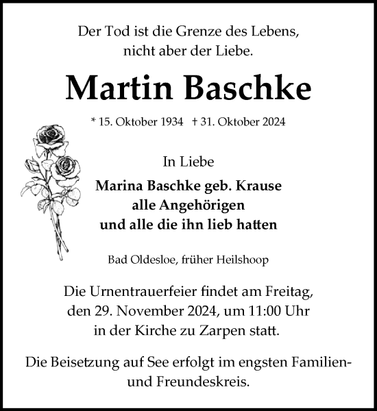 Traueranzeige von Martin Baschke von Stormaner Tageblatt