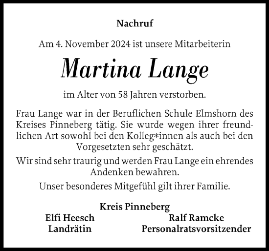 Traueranzeige von Martina Lange von A. Beig Gesamtausgabe