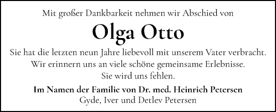 Traueranzeige von Olga Otto von Flensburger Tageblatt