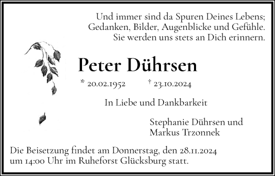 Traueranzeige von Peter Dührsen von Flensburger Tageblatt