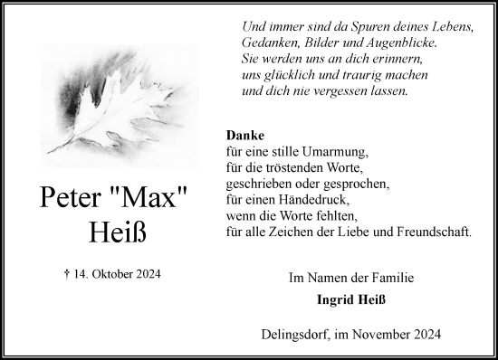 Traueranzeige von Peter Heiß von Stormaner Tageblatt