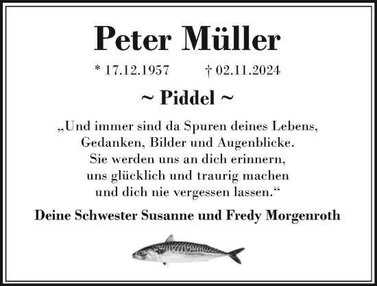 Traueranzeige von Peter Müller von Sylter Rundschau