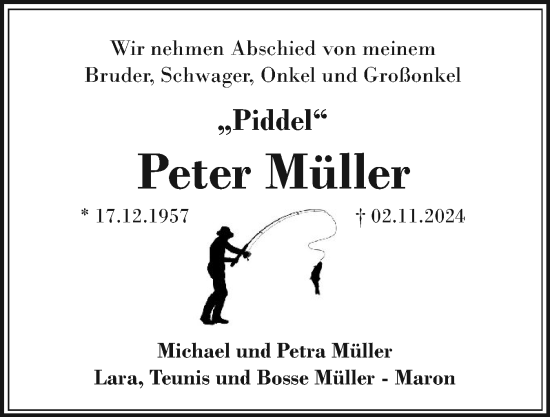 Traueranzeige von Peter Müller von Sylter Rundschau