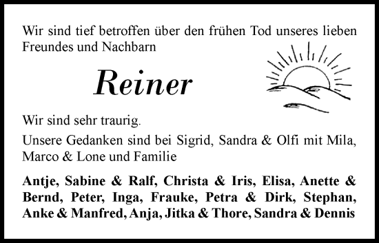 Traueranzeige von Reiner  von Flensburger Tageblatt