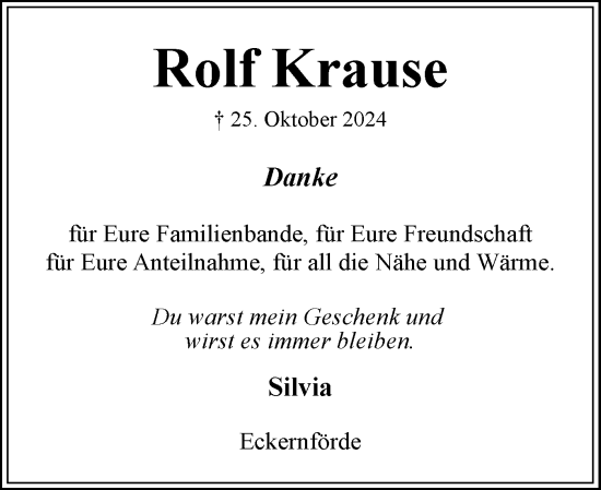 Traueranzeige von Rolf Krause von Eckernförder Zeitung, Hallo Eckernförde