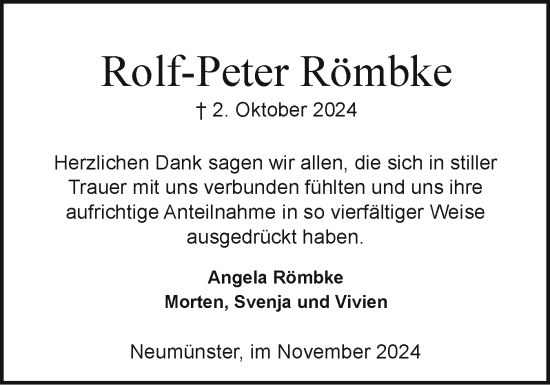 Traueranzeige von Rolf-Peter Römbke von Holsteinischer Courier