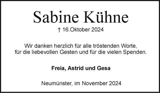 Traueranzeige von Sabine Kühne von Holsteinischer Courier