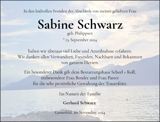 Traueranzeige von Sabine Schwarz von Eckernförder Zeitung, Hallo Eckernförde