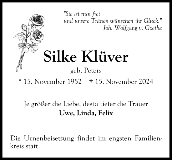 Traueranzeige von Silke Klüver von Ostholsteiner Anzeiger