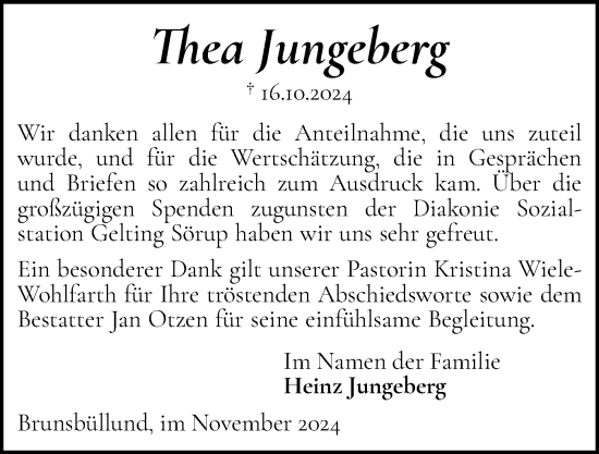 Traueranzeige von Thea Jungeberg von Flensburger Tageblatt