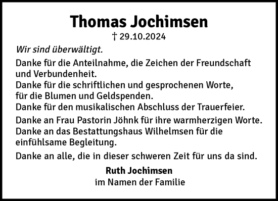 Traueranzeige von Thomas Jochimsen von Schleswiger Nachrichten, Schlei-Bote