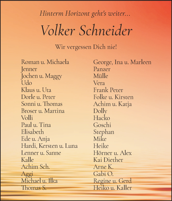Traueranzeige von Volker Schneider von Holsteinischer Courier