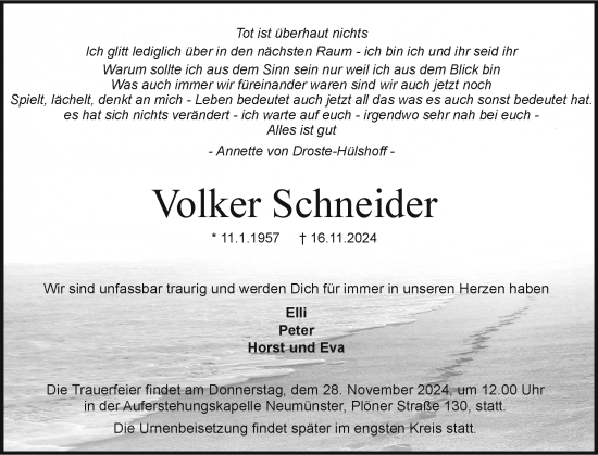 Traueranzeige von Volker Schneider von Holsteinischer Courier