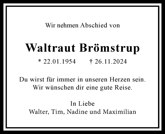 Traueranzeige von Waltraut Brömstrup von Eckernförder Zeitung, Hallo Eckernförde