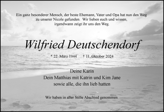 Traueranzeige von Wilfried Deutschendorf von Elmshorner Nachrichten, Barmstedter Zeitung