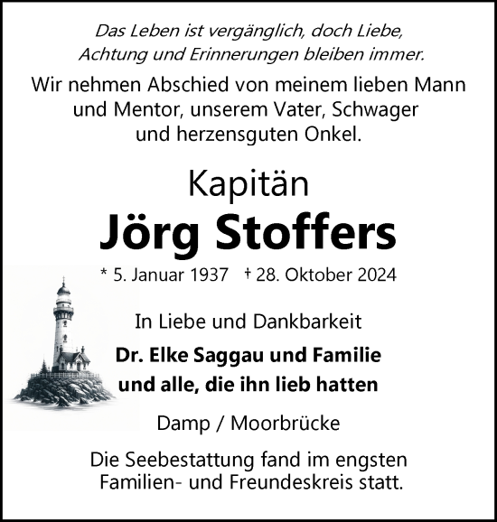 Traueranzeige von Jörg Stoffers von Eckernförder Zeitung, Hallo Eckernförde