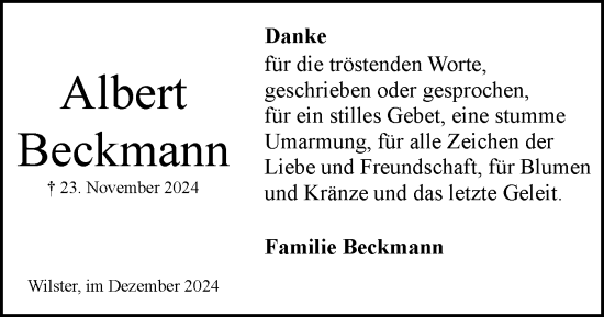 Traueranzeige von Albert Beckmann von Norddeutsche Rundschau, Wilstersche Zeitung, Glückstädter Fortuna