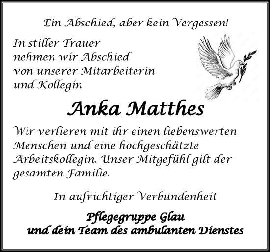 Traueranzeige von Anka Matthes von Holsteinischer Courier