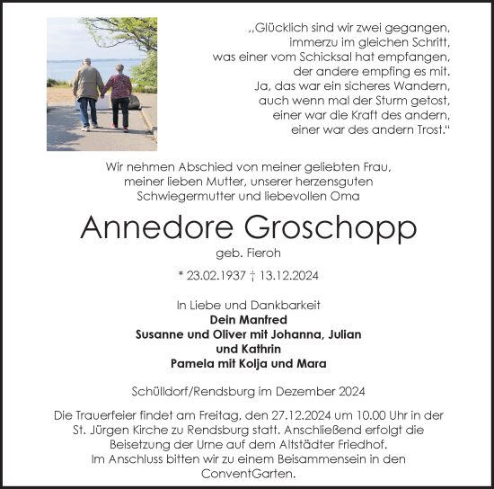 Traueranzeige von Annedore Groschopp von Schleswig-Holsteinische Landeszeitung