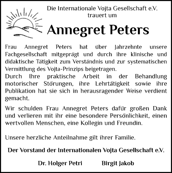 Traueranzeige von Annegret Peters von Husumer Nachrichten, Nordfriesland Tageblatt