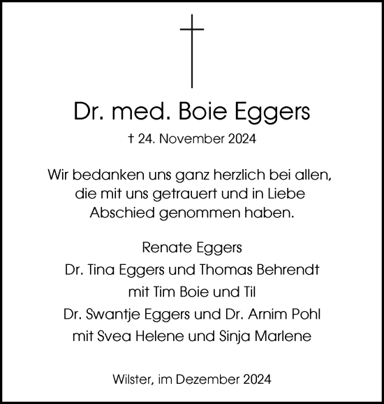 Traueranzeige von Boie Eggers von Norddeutsche Rundschau, Wilstersche Zeitung, Glückstädter Fortuna