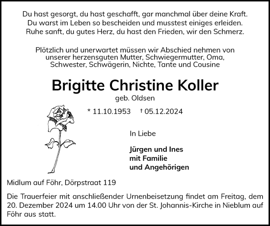 Traueranzeige von Brigitte Christine Koller von Der Insel-Bote