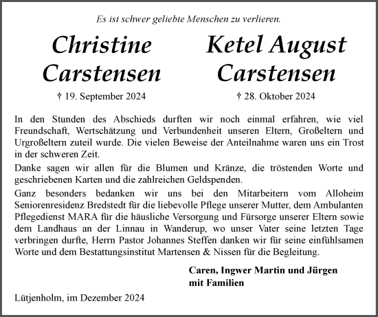 Traueranzeige von Christine Carstensen von Region Flensburg