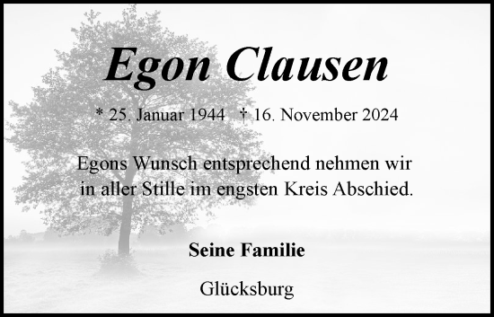 Traueranzeige von Egon Clausen von Flensburger Tageblatt