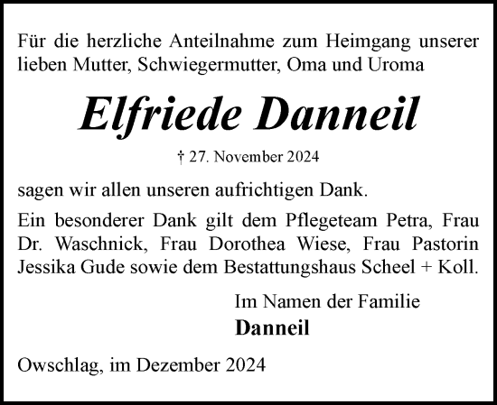 Traueranzeige von Elfriede Danneil von Schleswig-Holsteinische Landeszeitung