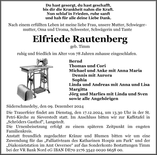 Traueranzeige von Elfriede Rautenberg von Flensburger Tageblatt