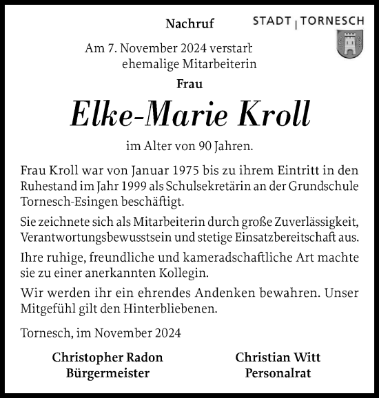 Traueranzeige von Elke-Marie Kroll von Uetersener Nachrichten, Der tip am Wochenende