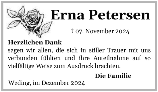 Traueranzeige von Erna Petersen von Flensburger Tageblatt