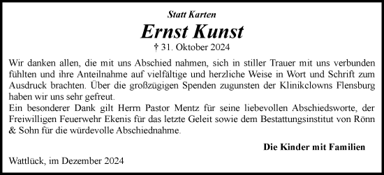 Traueranzeige von Ernst Kunst von Region Flensburg