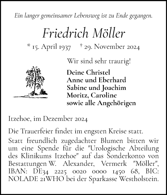 Traueranzeige von Friedrich Möller von Norddeutsche Rundschau, Wilstersche Zeitung, Glückstädter Fortuna