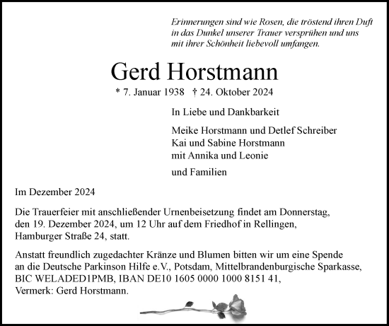 Traueranzeige von Gerd Horstmann von Elmshorner Nachrichten, Barmstedter Zeitung