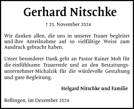 Traueranzeige von Gerhard Nitschke von Region Pinneberg und tip Pinneberg