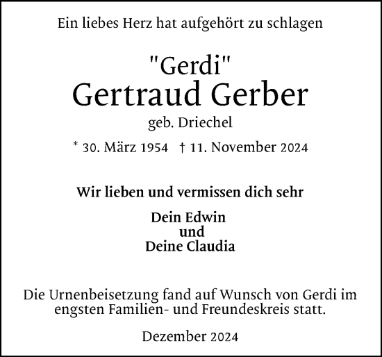 Traueranzeige von Gertraud Gerber von Region Pinneberg und tip Pinneberg