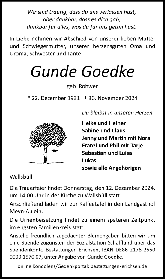 Traueranzeige von Gunde Goedke von Flensburger Tageblatt