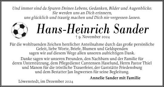 Traueranzeige von Hans-Heinrich Sander von Husumer Nachrichten, Nordfriesland Tageblatt