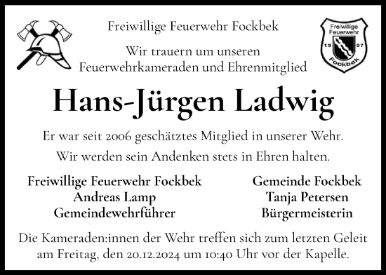 Traueranzeige von Hans-Jürgen Ladwig von Schleswig-Holsteinische Landeszeitung