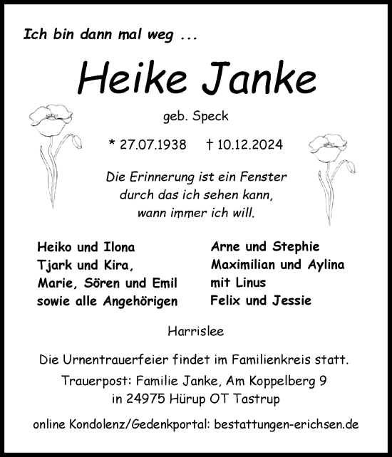 Traueranzeige von Heike Janke von Flensburger Tageblatt