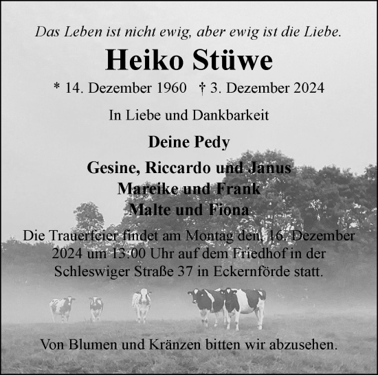 Traueranzeige von Heiko Stüwe von Eckernförder Zeitung, Hallo Eckernförde
