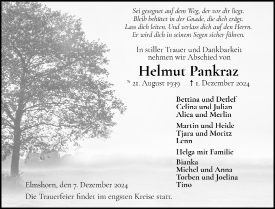 Traueranzeige von Helmut Pankraz von Elmshorner Nachrichten, Barmstedter Zeitung