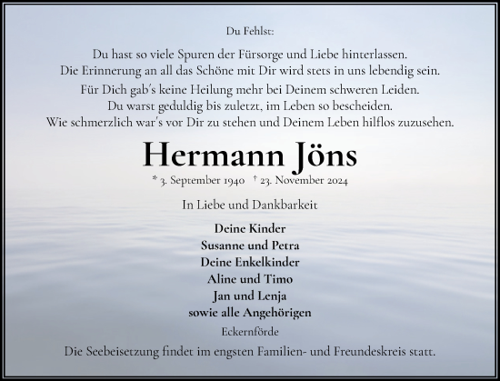 Traueranzeige von Hermann Jöns von Eckernförder Zeitung, Hallo Eckernförde