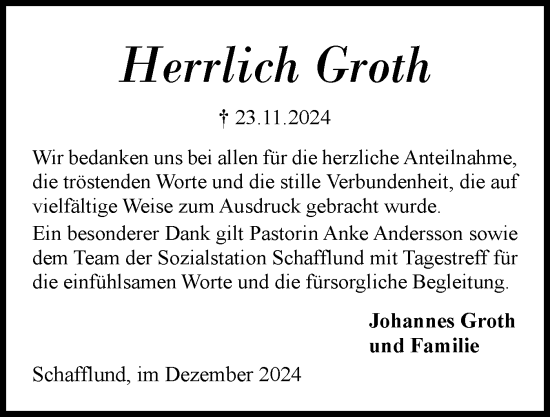 Traueranzeige von Herrlich Groth von Region Flensburg
