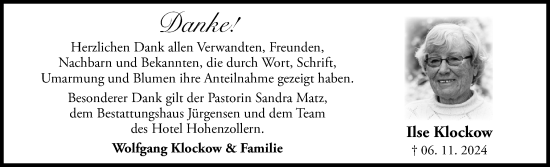 Traueranzeige von Ilse Klockow von Schleswiger Nachrichten, Schlei-Bote